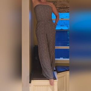 Printed strapless jumpsuit